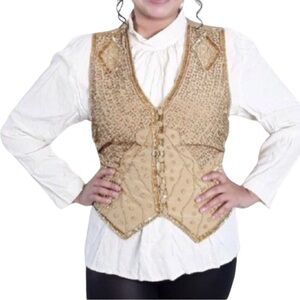 Vintage SPENSER JEREMY Gold Bead Embellished Waistcoat Top Size L